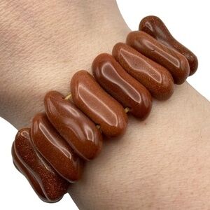 Goldstone Bracelet Peanut Shape Beaded Gemstone Stretch Bracelet